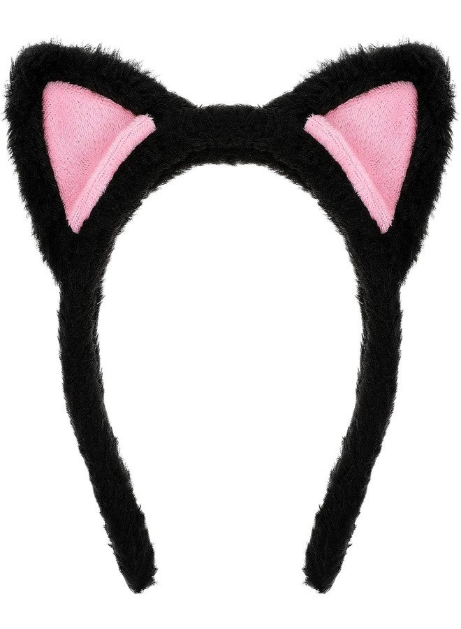 COMNICO Cat Ears Headbands, Plush Soft Cute Washing Face Head band Fuzzy Kitten Makeup Hair Headbands for Mask Skincare Spa Yoga Halloween Parties Cosplay (Black) - Image 1
